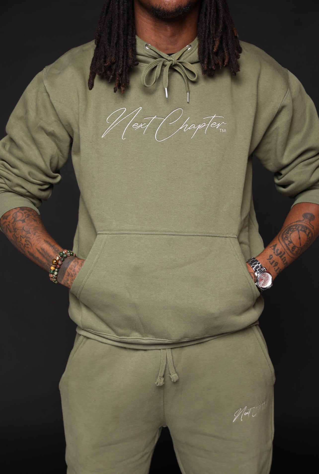 Heavy Blend Fleece Hoodie Olive Green Set.