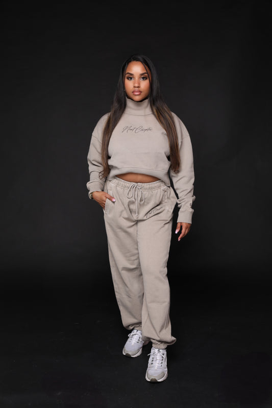 French Terry Garment Dyed Mock Neck Sweatsuit.