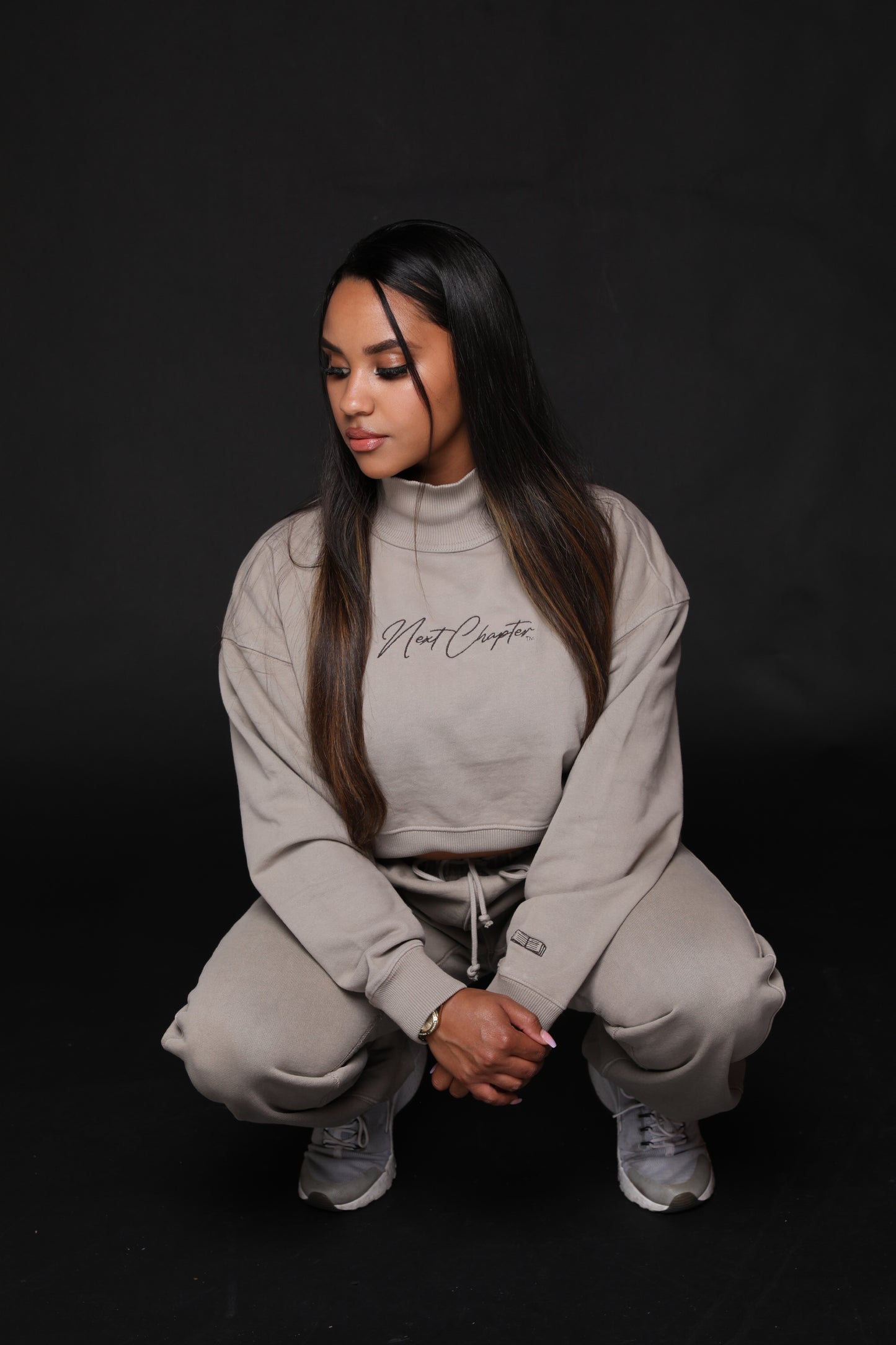 French Terry Garment Dyed Mock Neck Sweatsuit.