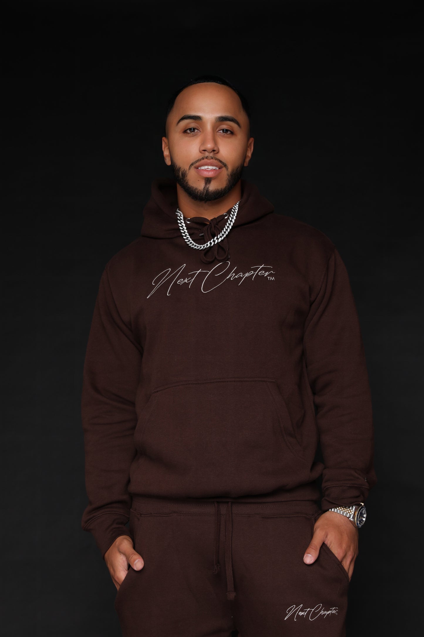 Heavy Blend Fleece Hoodie Dark Brown & Beige