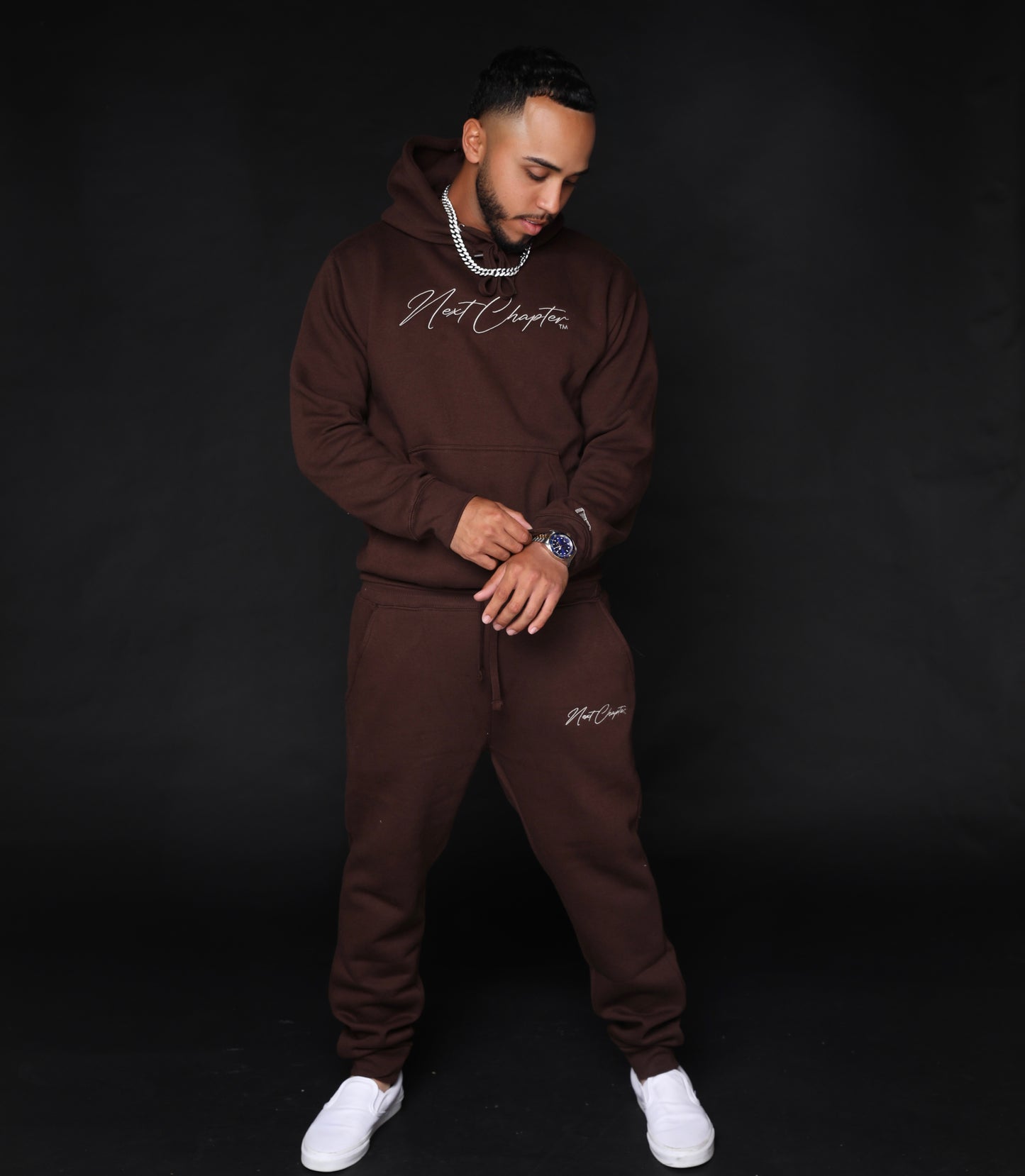 Heavy Blend Fleece Hoodie Dark Brown & Beige