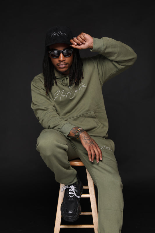 Heavy Blend Fleece Hoodie Olive Green Set.